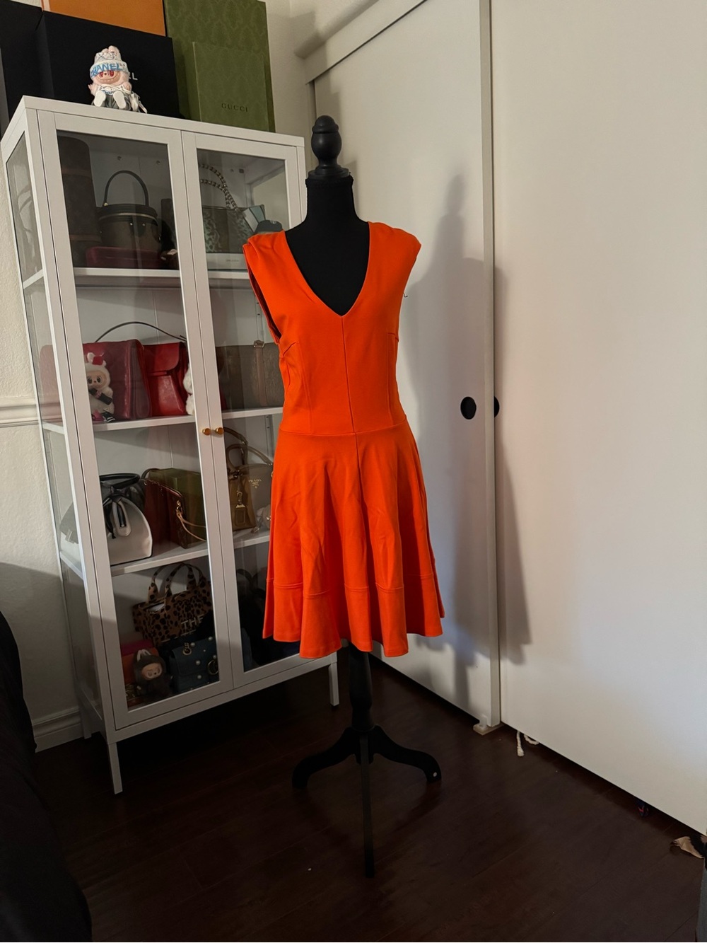 bebe Orange V-Neck Sleeveless Flared Mini Dress